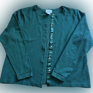 JACLYN SMITH Dark Green Button Up Cardigan Women’s Size XL gem Buttons W Satin